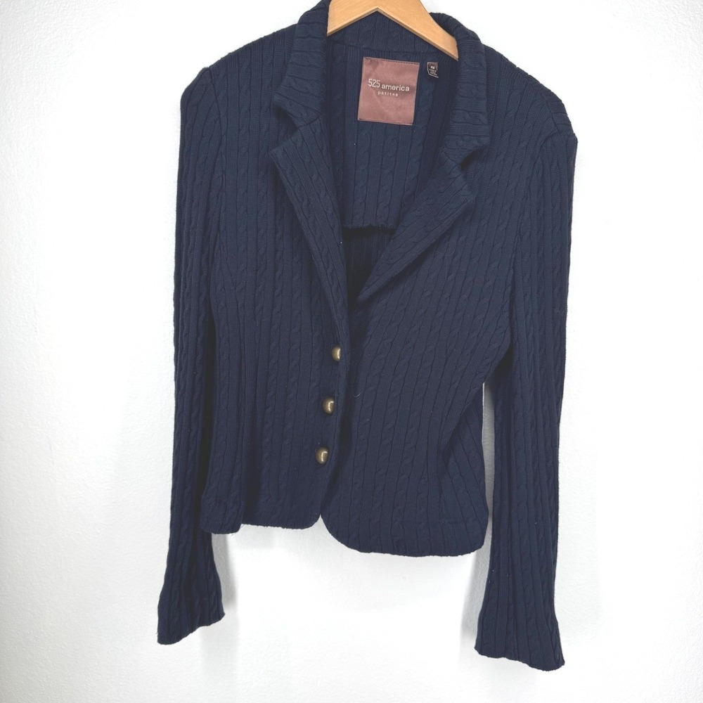 Womens Navy Fisherman Cable Knit Sweater Blazer Jacket Nautical Size‎ M P Preppy
